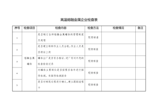 高温熔融金属企业检查表