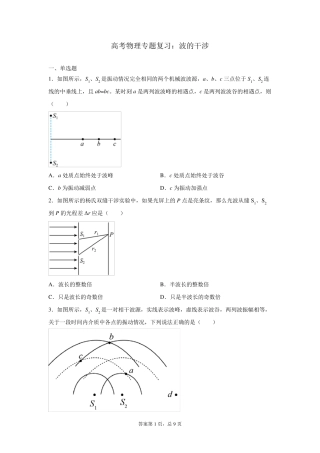 高考物理专题复习：波的干涉