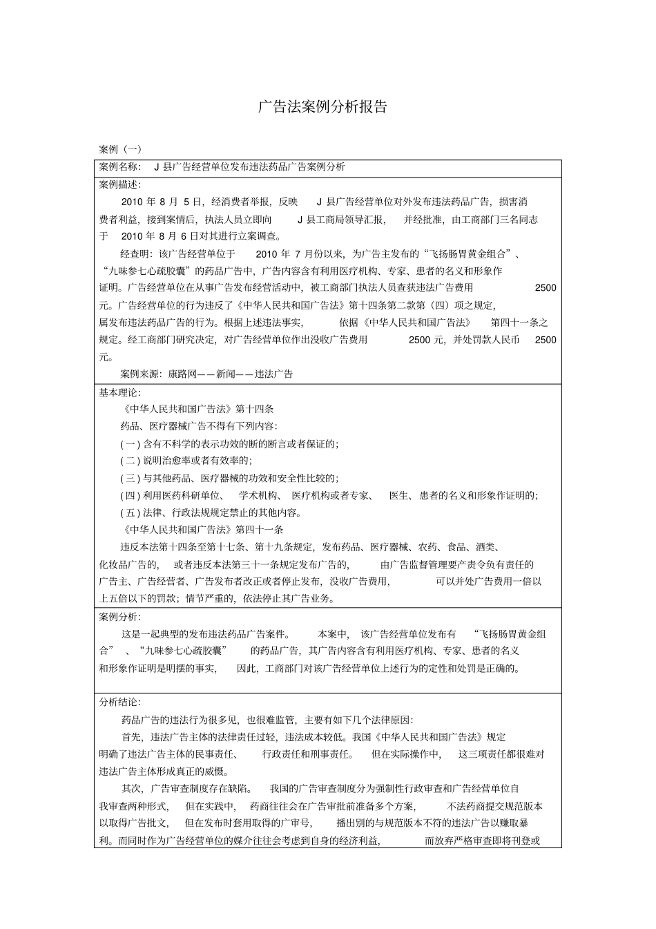 广告法案例分析报告_第1页