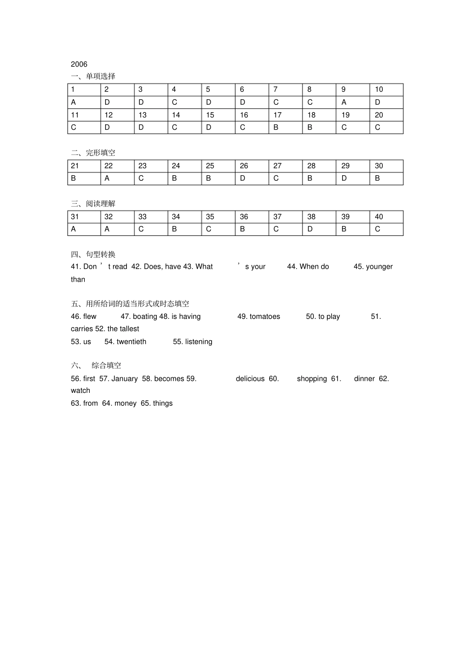 广州历年小升初英语试卷真题答案_第1页
