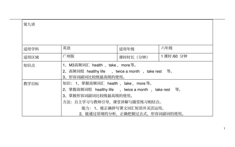 广州新版小学六年级上Module-3知识点及练习良心出品必属精品_第1页