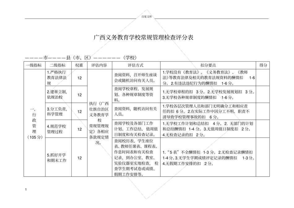 广西义务教育学校常规管理检查评分表_第1页