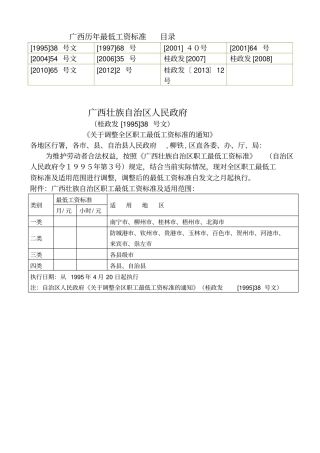 广西历年最低工资标准