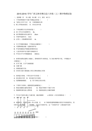 广西玉林博白2012016学年八年级物理上学期期中试题含解析新人教版