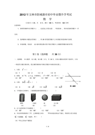 广西玉林防城港中考真题