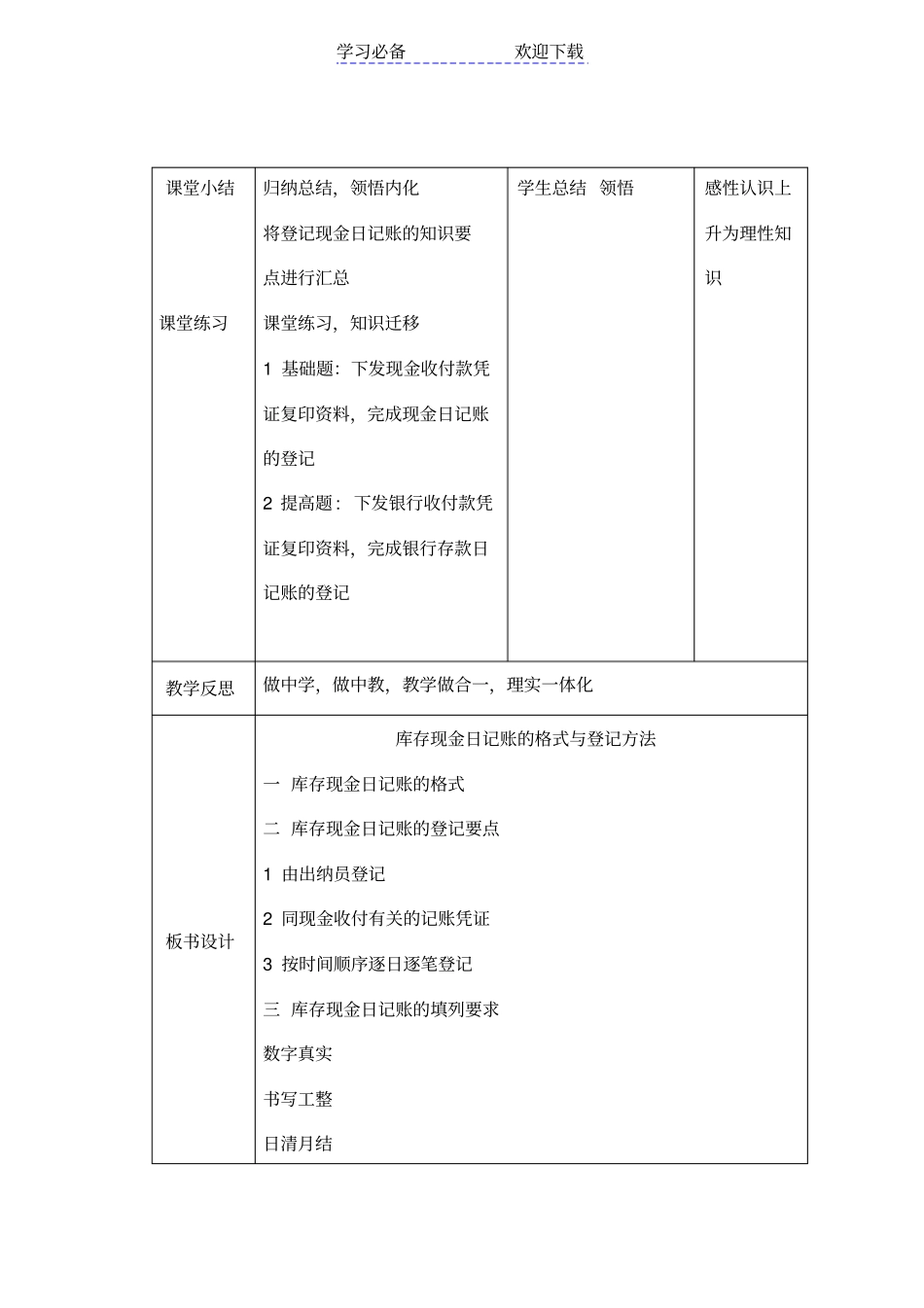 库存现金日记账的登记方法教学设计_第3页