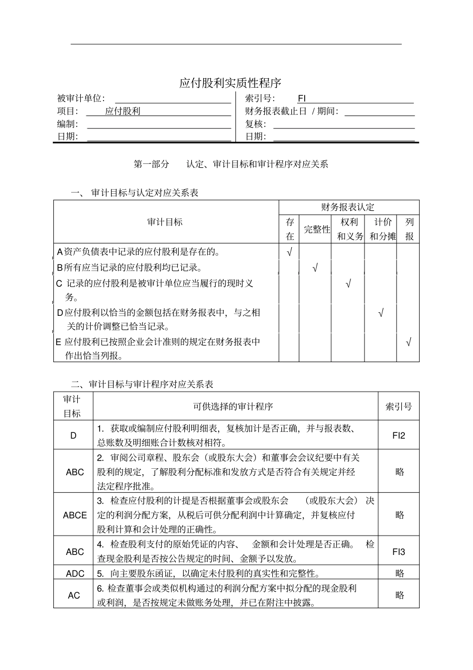应付股利实质性程序分析表_第1页