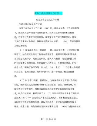 应急工作总结及工作计划【可编辑版】