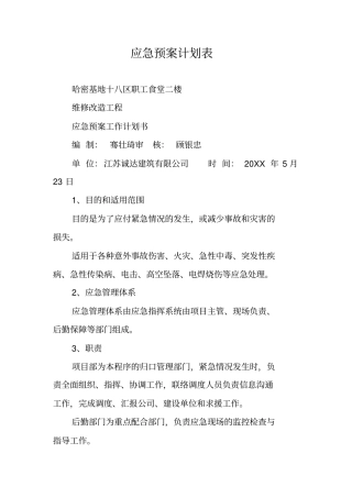 应急预案计划表