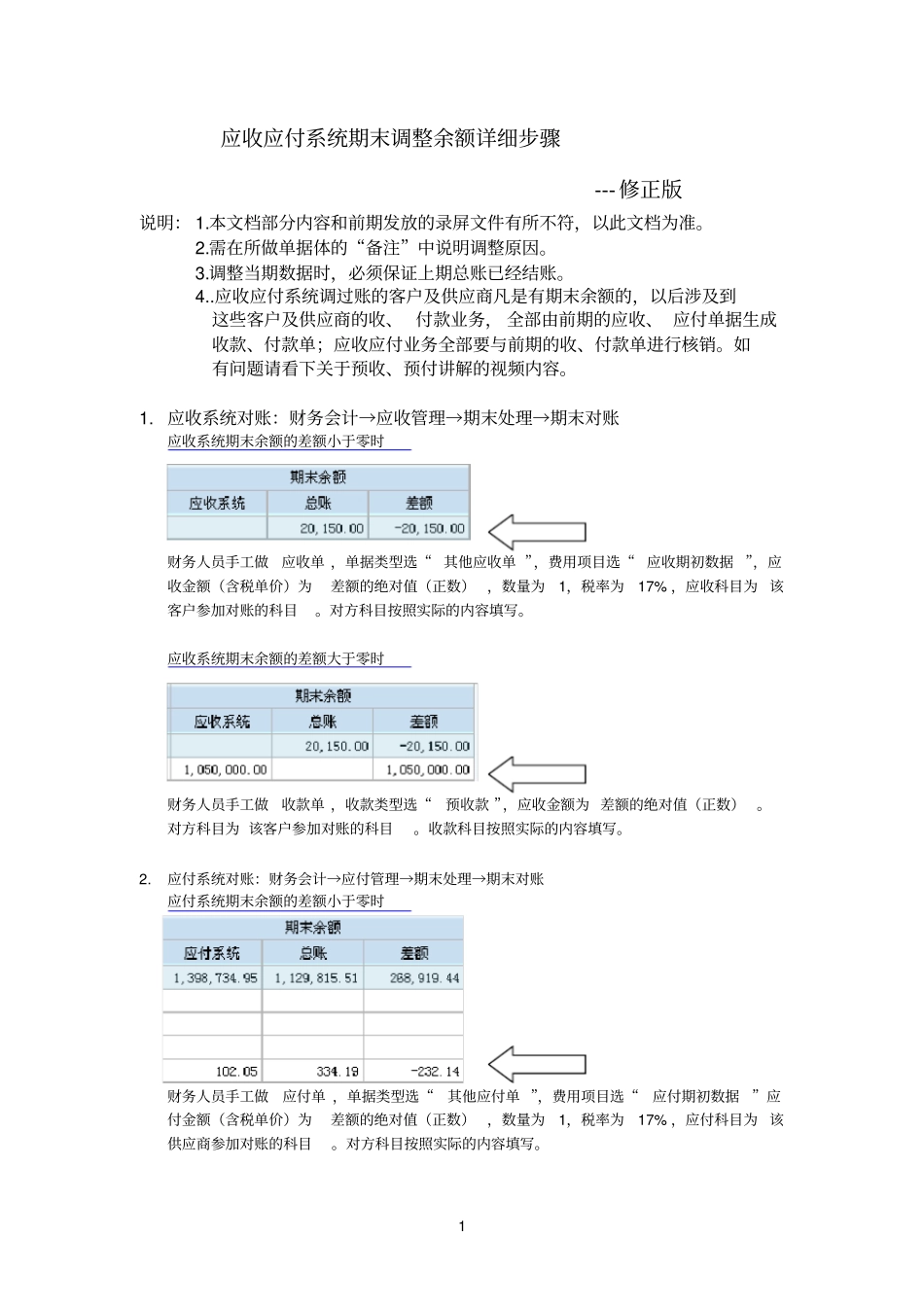应收应付系统期末调平详细步骤---修正版_第1页
