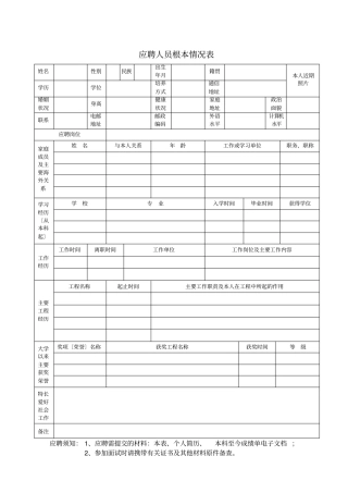 应聘人员基本情况表