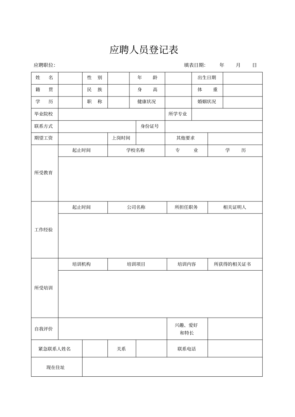 应聘人员登记表--简洁好用---免费哦_第1页