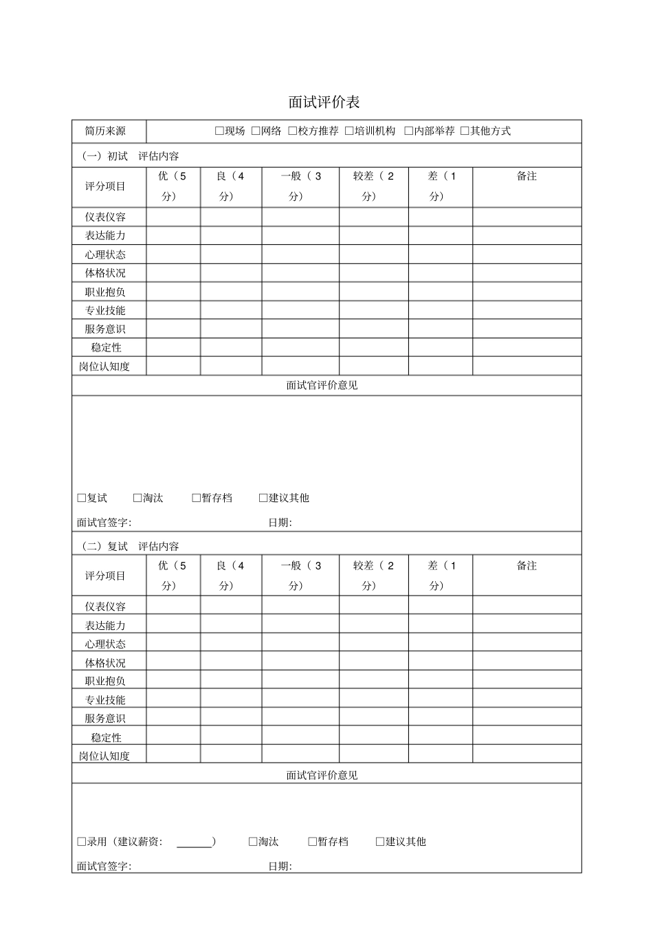 应聘人员登记表全套模板A4大小打印_第3页