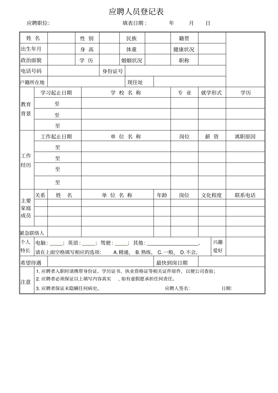 应聘人员登记表最新-范本修改版_第1页