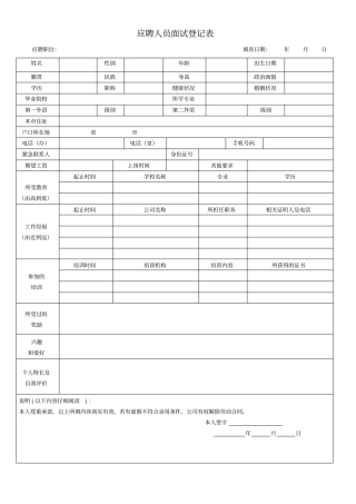 应聘人员面试登记表
