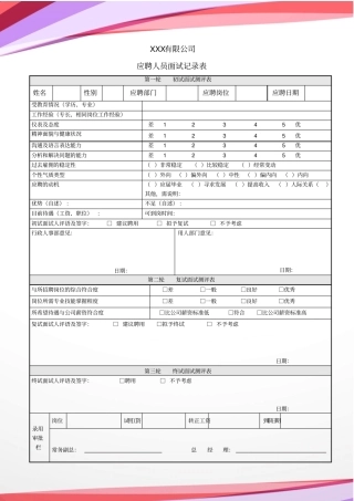 应聘人员面试记录表模板