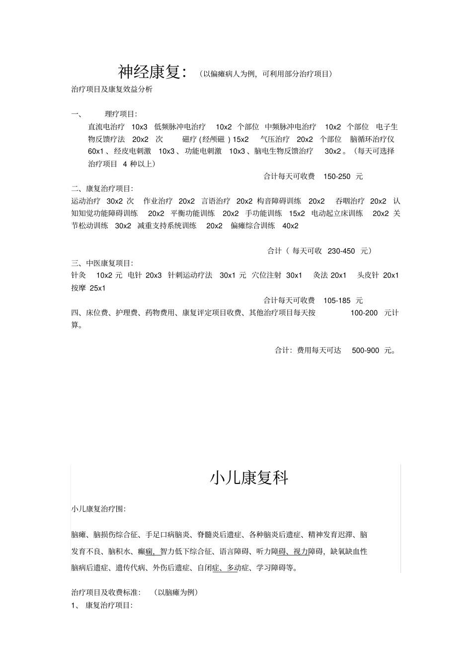 康复医学科治疗范围和收费_第3页
