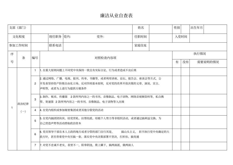 廉洁从业情况自查表20189_第1页