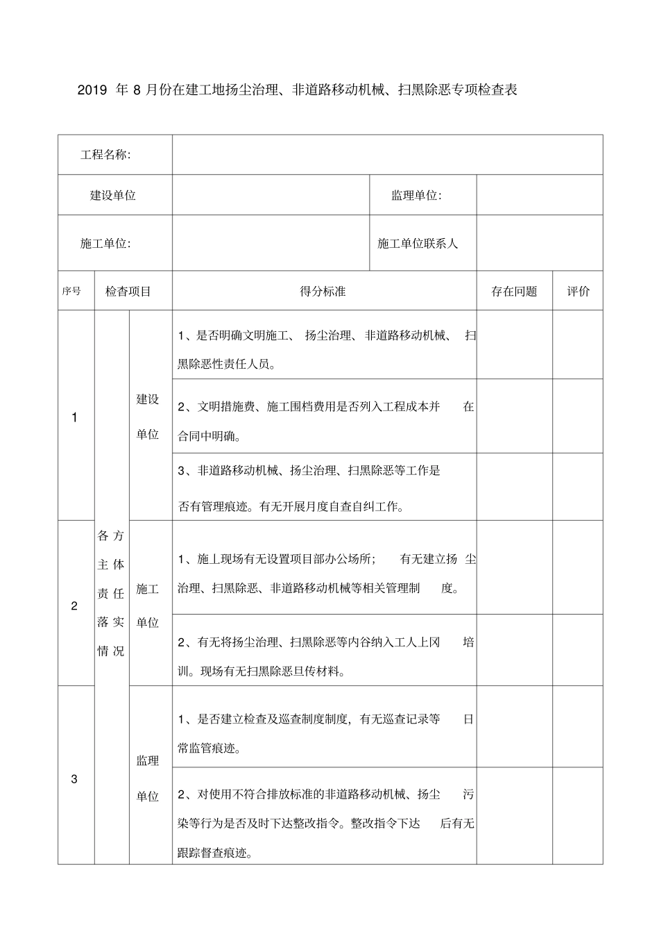 建工地扬尘治理检查表格_第1页