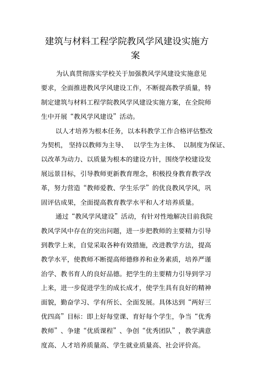 建筑与材料工程学院教风学风建设实施方案_第1页