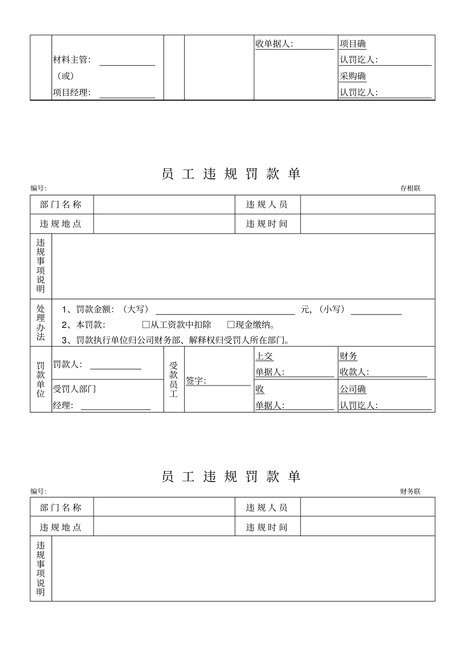 建筑公司班组、材料、员工罚款单_第3页