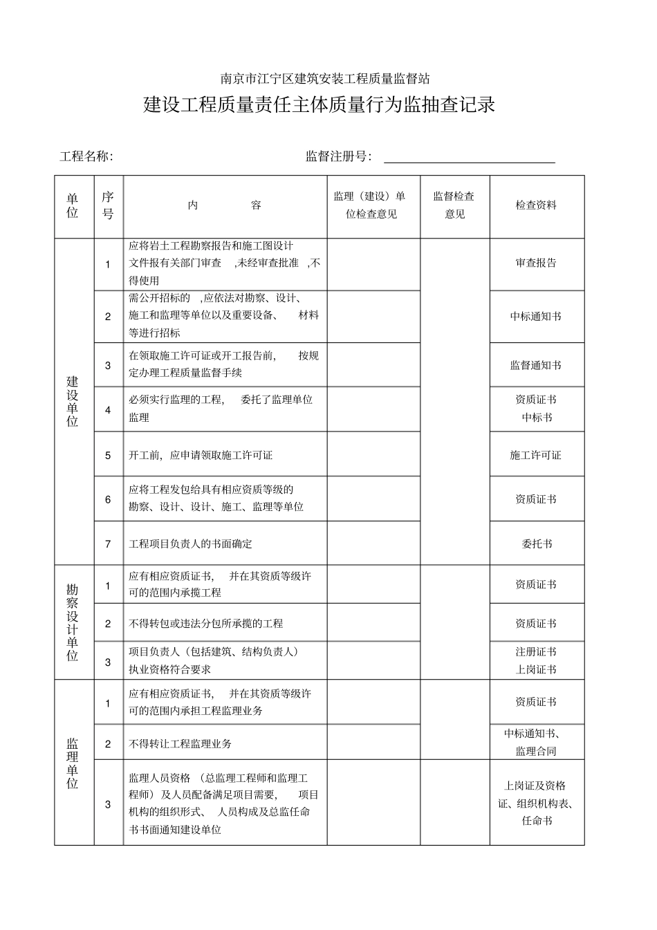 建筑安装工程质量监督表_第1页