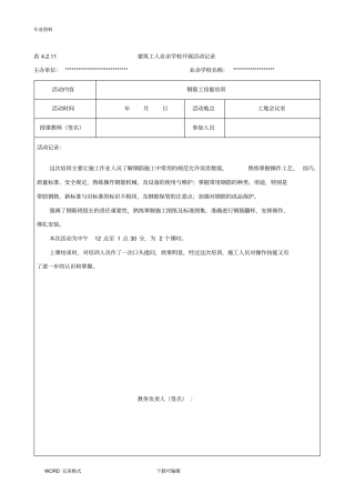 建筑工人业余学校开展活动记录文本全
