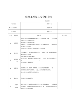 建筑工地复工安全自查表