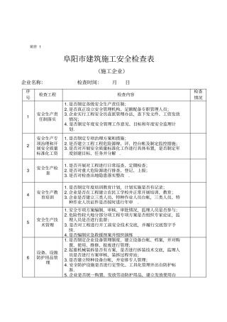 建筑工地安全检查表