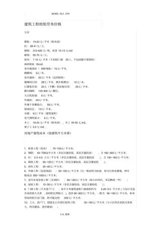 建筑工程劳务班组价格