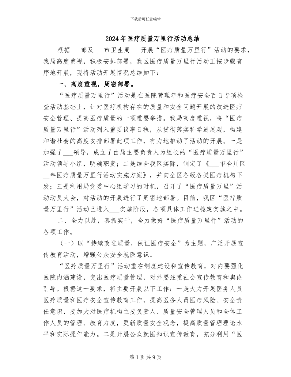 2024年医疗质量万里行活动总结_第1页