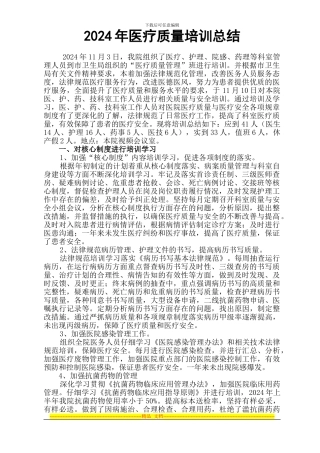 2024年医疗质量与安全培训总结