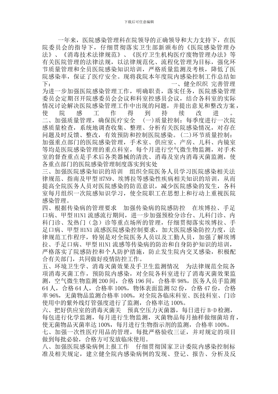 2024年医院院感管理工作总结_第1页