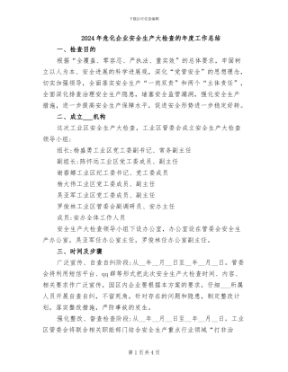 2024年危化企业安全生产大检查的年度工作总结