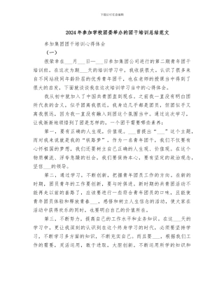 2024年参加学校团委举办的团干培训总结范文
