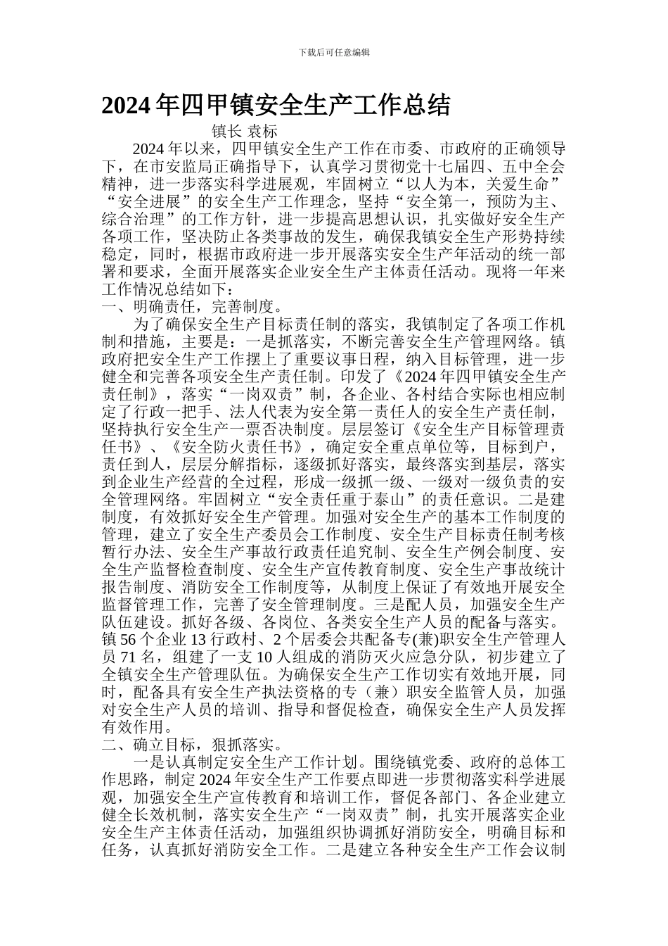 2024年四甲镇安全生产工作总结_第1页