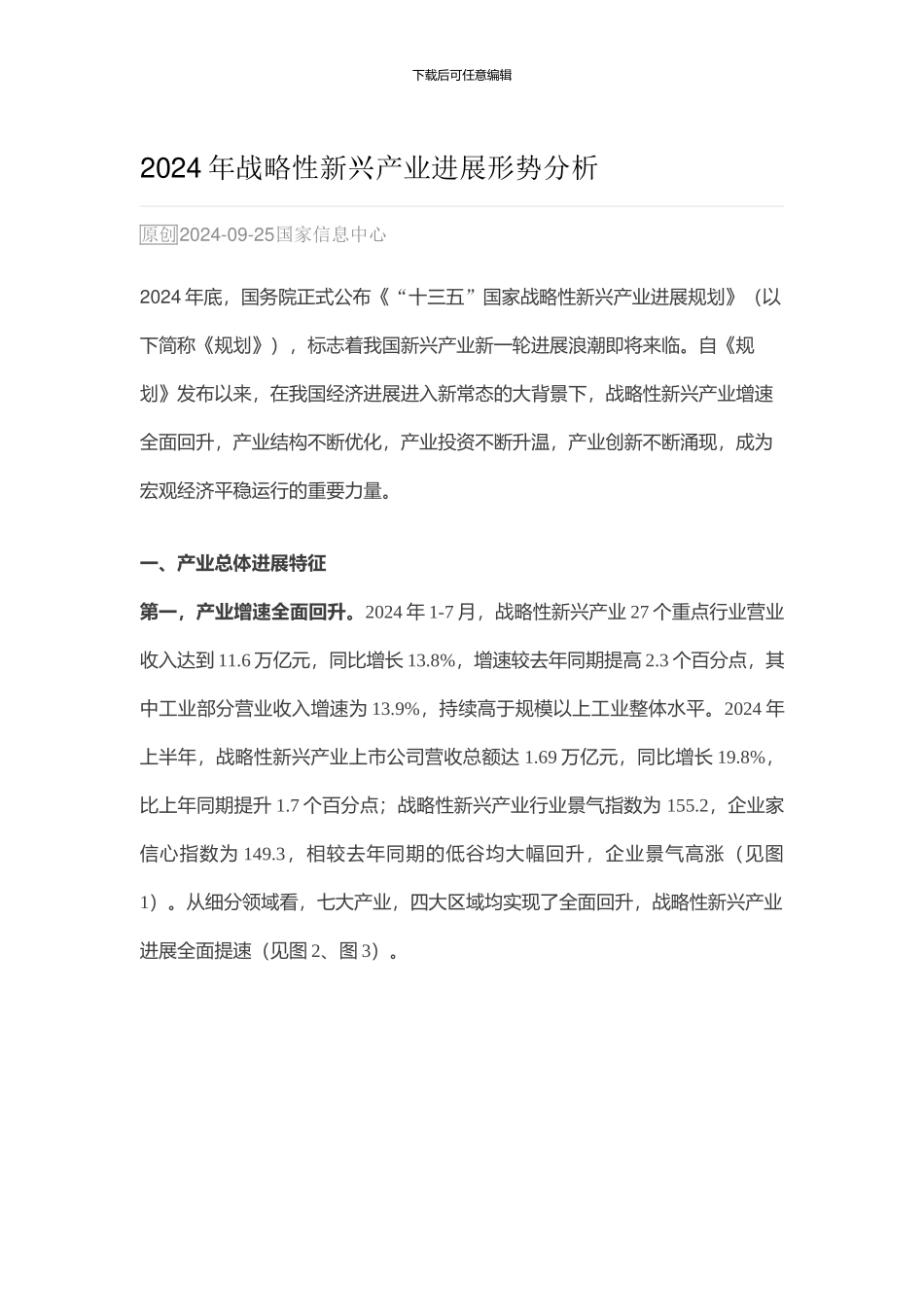2024年国家战略新兴产业发展形势分析_第1页