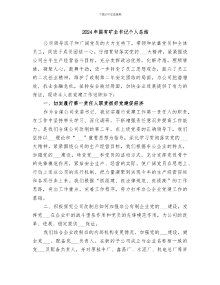 2024年国有矿企书记个人总结