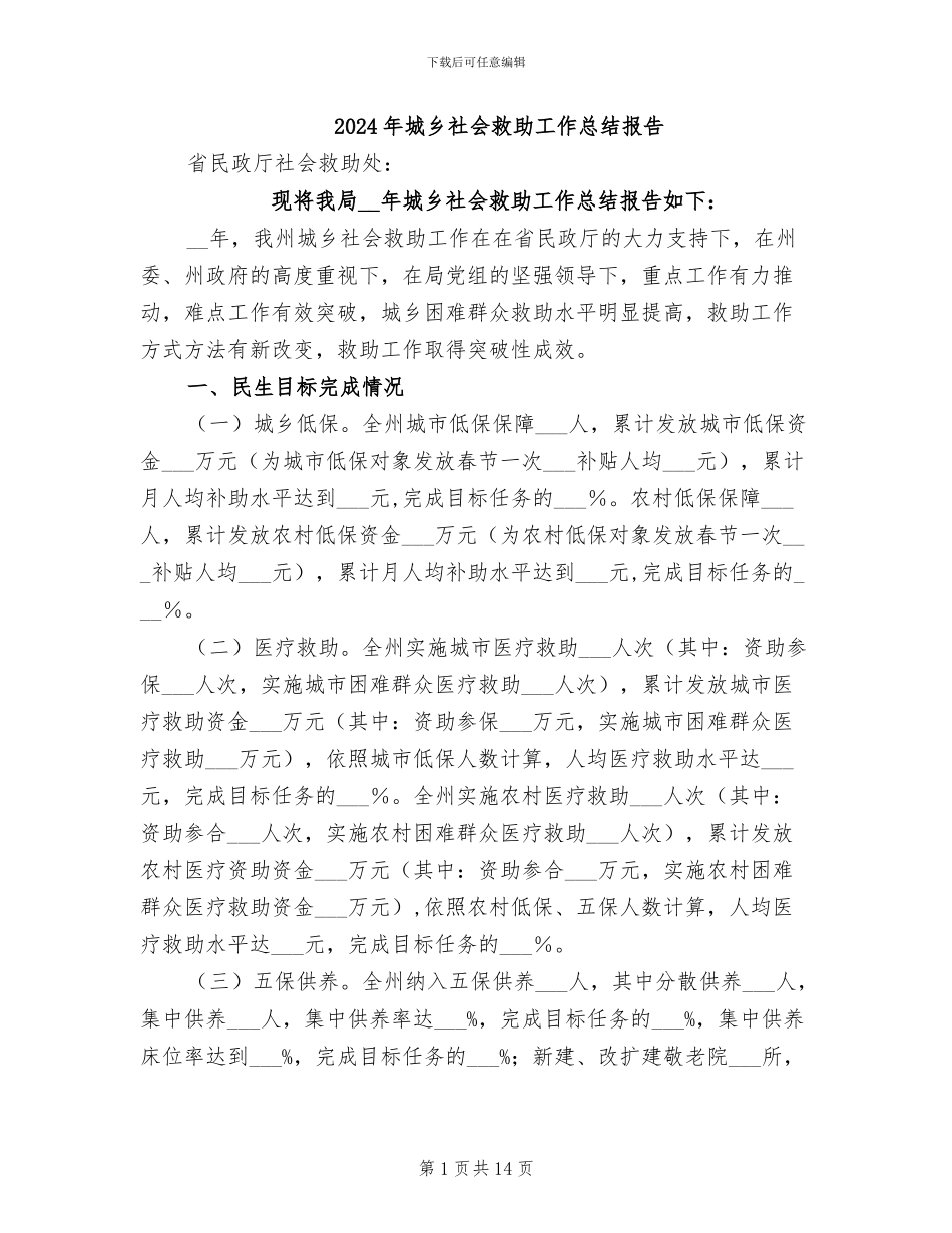 2024年城乡社会救助工作总结报告_第1页