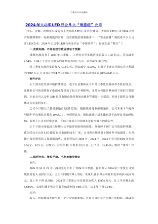 2024年大功率LED行业5大“准重组”公司