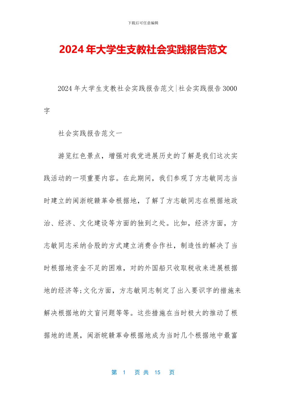 2024年大学生支教社会实践报告范文_第1页