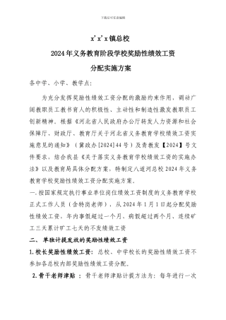 2024年奖励性绩效分配实施方案