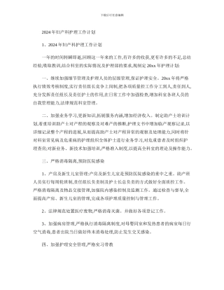 2024年妇产科护理工作计划.