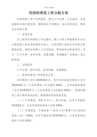 2024年奖励绩效分配方案