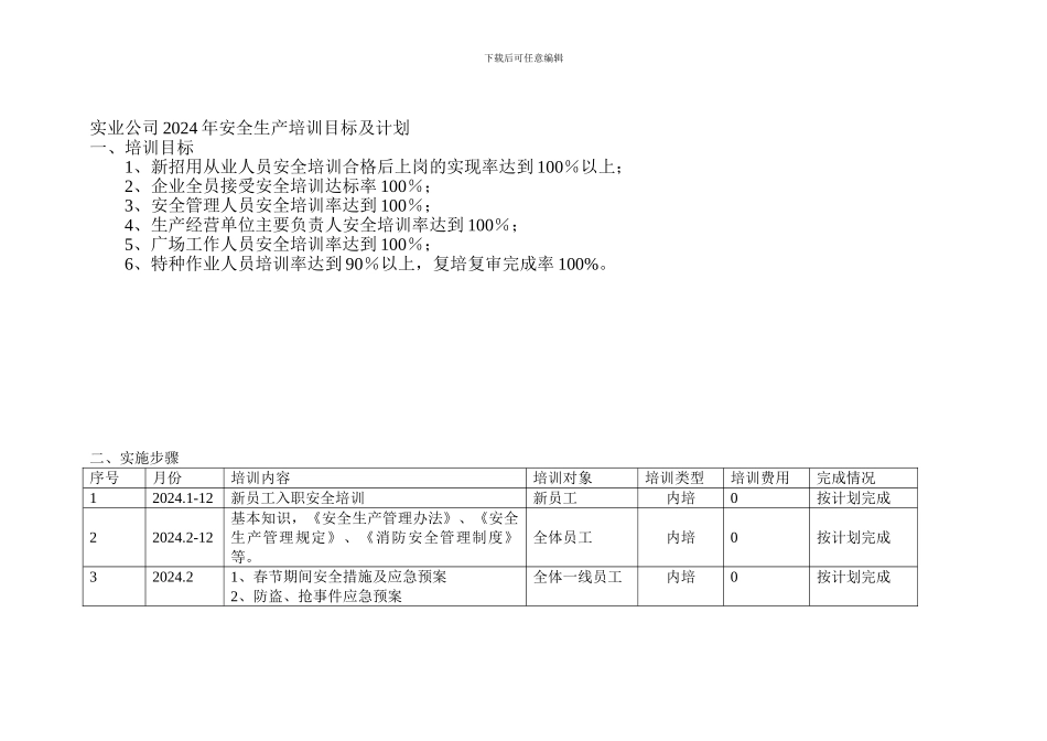 2024年安全生产培训计划_第1页