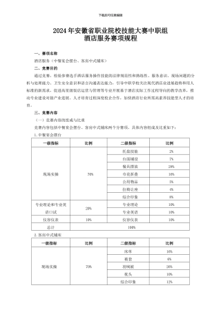 2024年安徽省职业院校技能大赛中职组酒店服务赛项规程