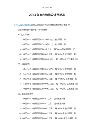 2024年室内装修设计费标准