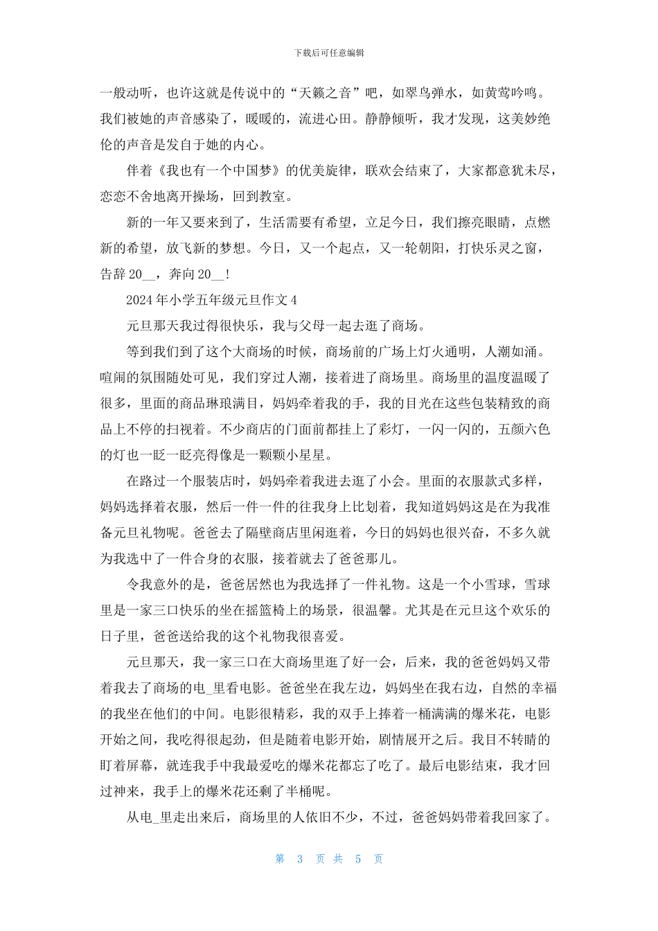 2024年小学五年级元旦作文_第3页