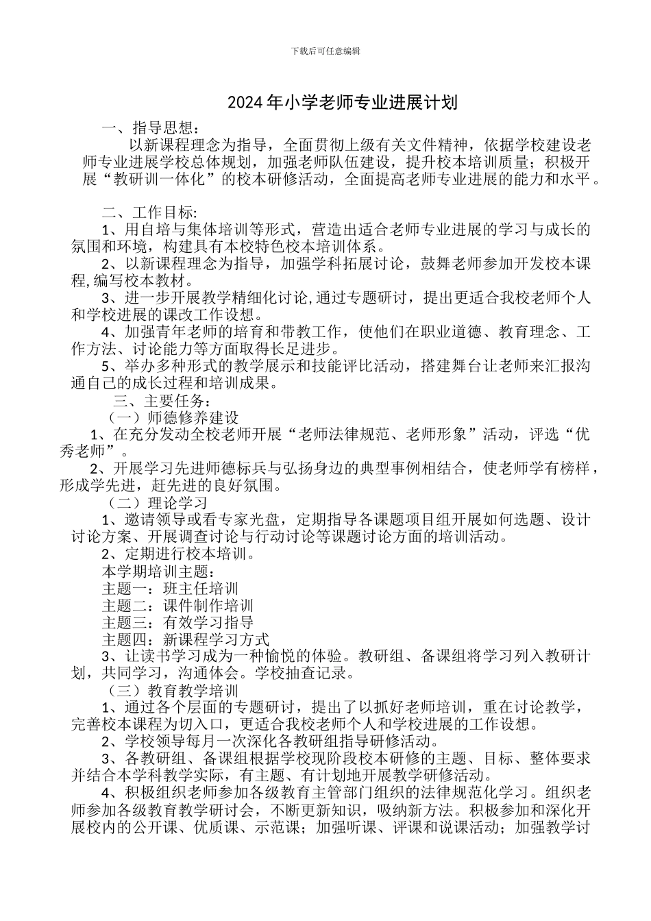 2024年小学教师专业发展计划_第1页