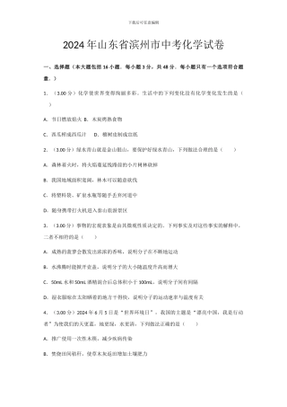 2024年山东省滨州市中考化学试卷